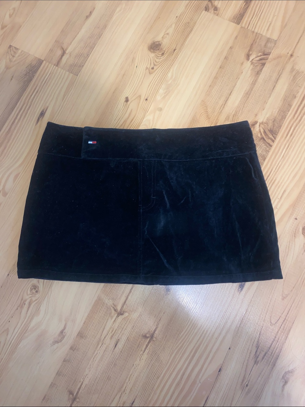 Tommy Hilfiger Black Velvet Mini Skirt with Flag Detail